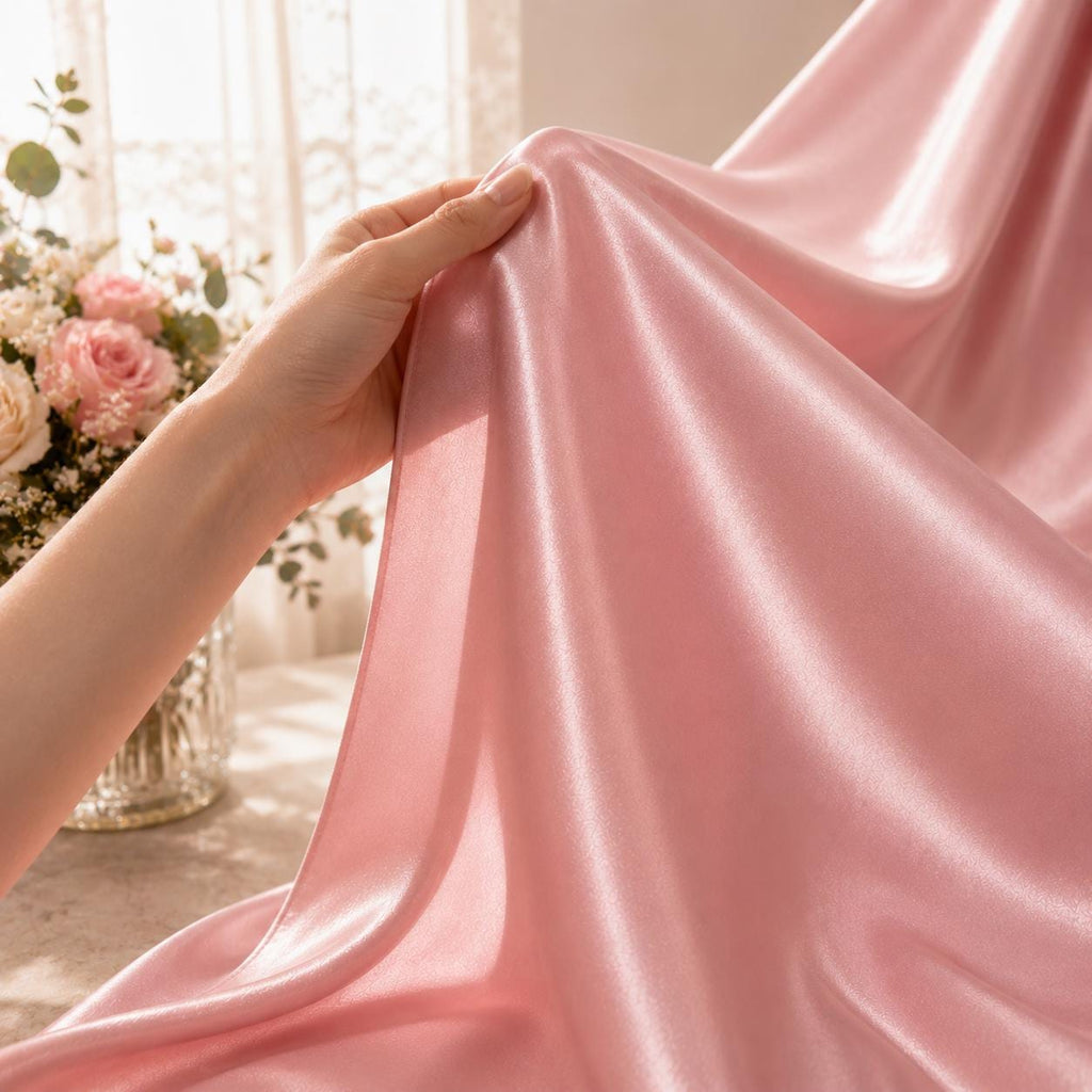 Luxury Blush Pink Silky Satin Fabric by the Yard, Premium Polyester Satin for Couture Dresses, Designer Fashion Custom Sewing Fabric