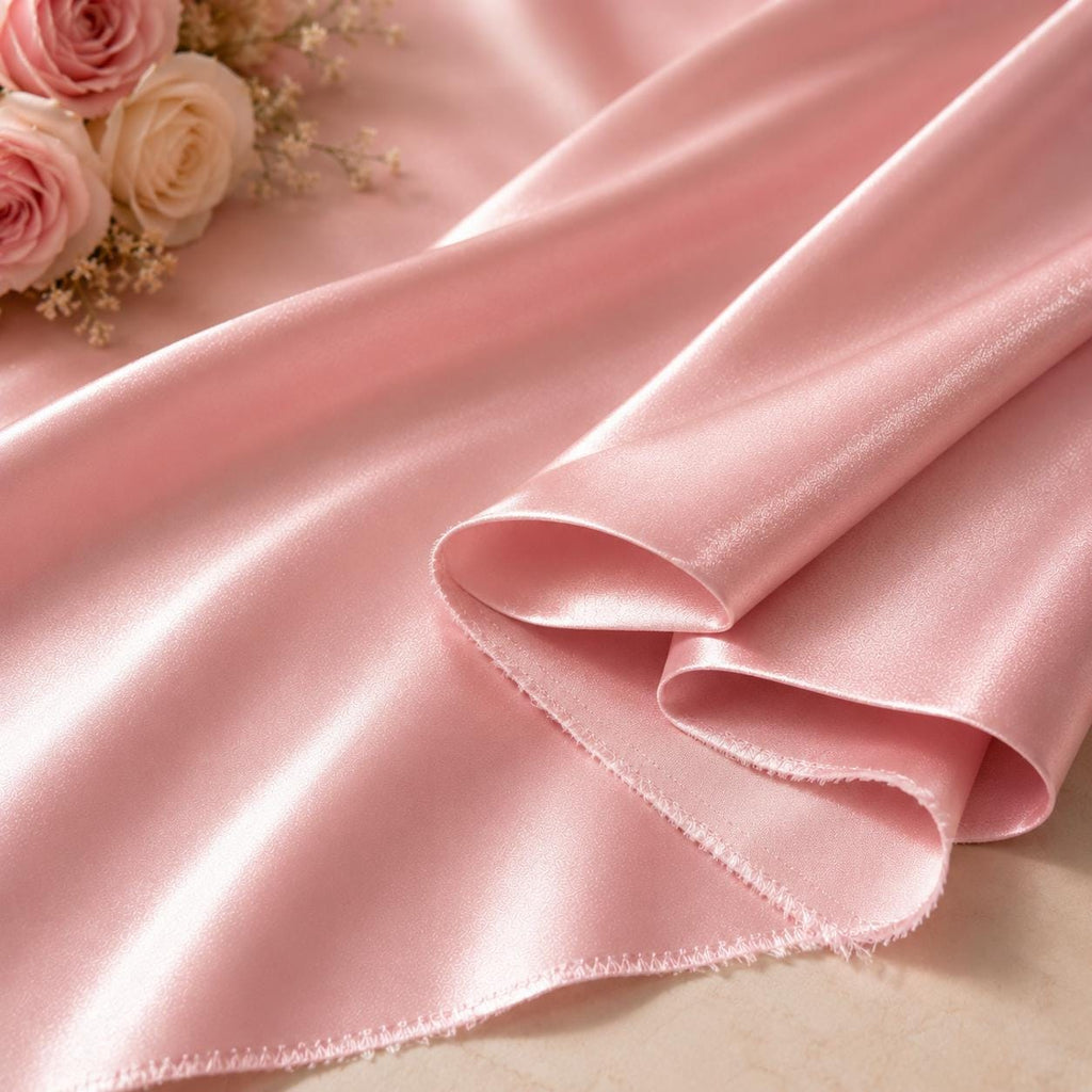 Luxury Blush Pink Silky Satin Fabric by the Yard, Premium Polyester Satin for Couture Dresses, Designer Fashion Custom Sewing Fabric