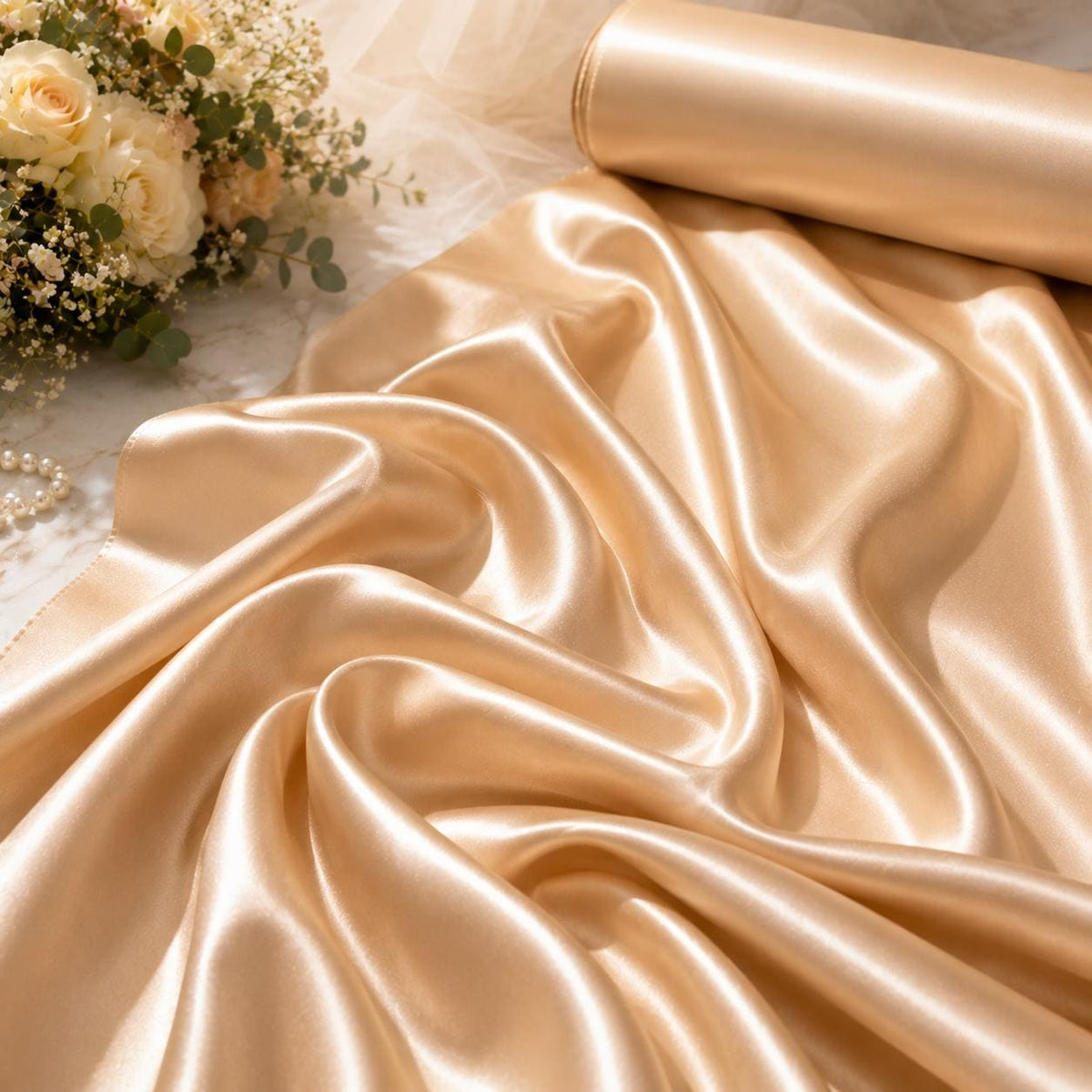 Champagne Satin Fabric by the Yard, Luxury Dress Fabric for Evening Gowns, Prom Dresses, Cocktail Dresses, Formal Wear & Designer Sewing