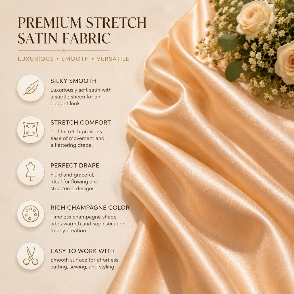 Champagne Satin Fabric by the Yard, Luxury Dress Fabric for Evening Gowns, Prom Dresses, Cocktail Dresses, Formal Wear & Designer Sewing