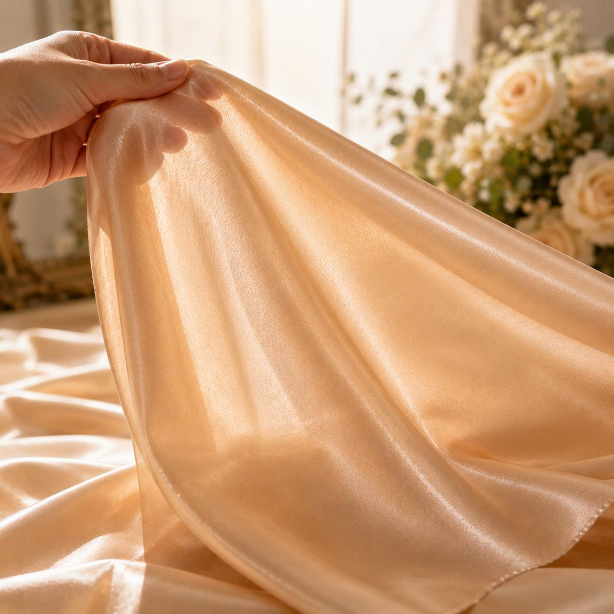 Champagne Satin Fabric by the Yard, Luxury Dress Fabric for Evening Gowns, Prom Dresses, Cocktail Dresses, Formal Wear & Designer Sewing