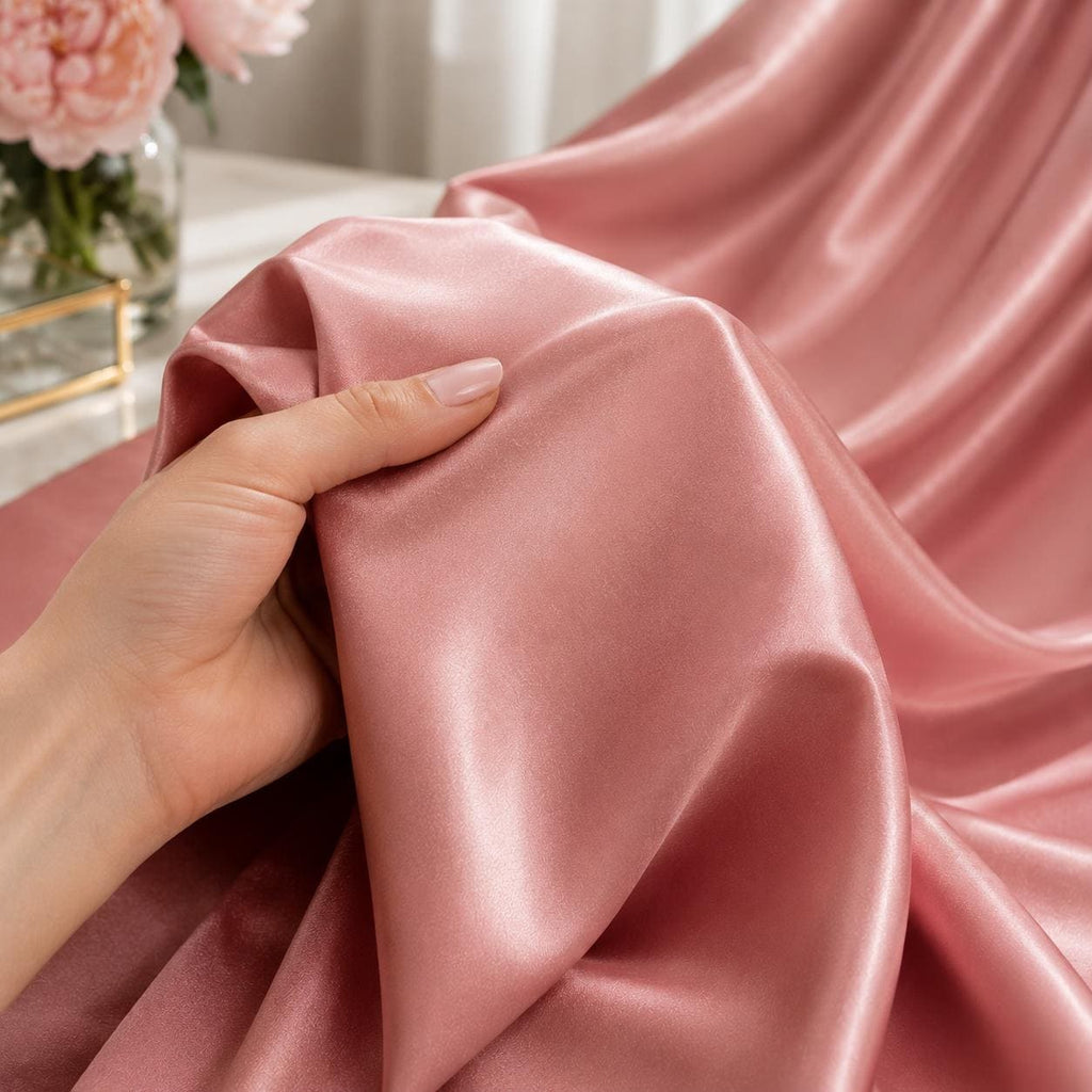 Rose Pink Stretch Satin Fabric by the Yard, Luxury Satin Fabric for Wedding Decor, Event Styling and Party Decorations