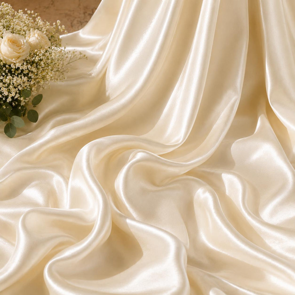 Ivory Silky Satin Fabric by the Yard, Premium Polyester Satin for Wedding Decor, Table Styling, Event Draping & DIY Crafts
