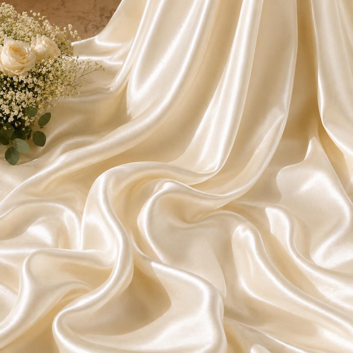Ivory Silky Satin Fabric by the Yard, Premium Polyester Satin for Wedding Decor, Table Styling, Event Draping & DIY Crafts