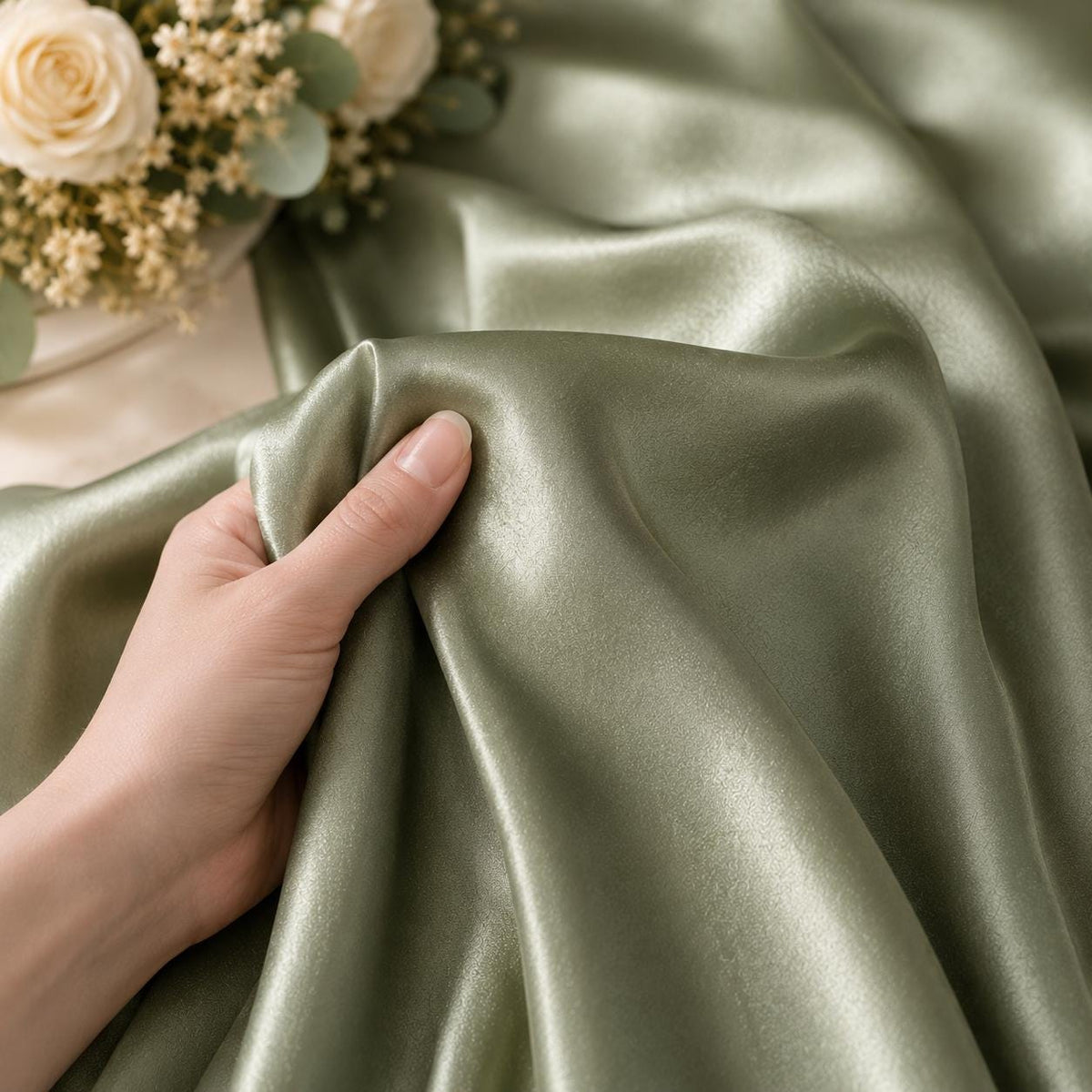 Dusty Sage Stretch Satin Fabric by the Yard