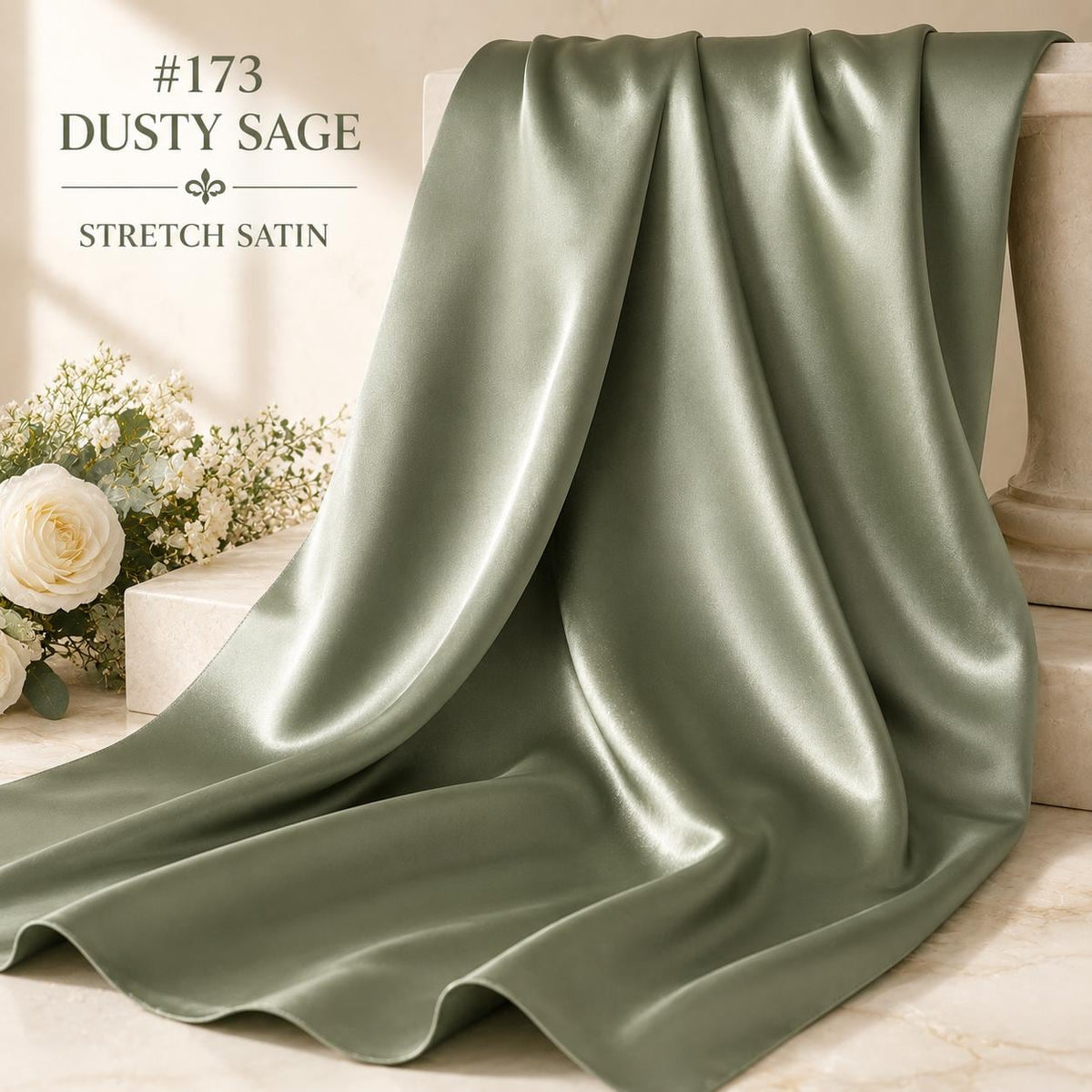 Dusty Sage Stretch Satin Fabric by the Yard, Luxury Satin Fabric for Bridesmaid Dresses, Wedding Gowns and Bridal Sewing, 58/60 Inch Wide