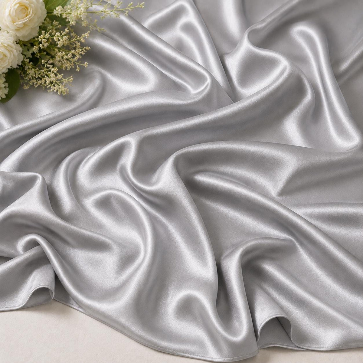 Silver Gray Stretch Satin Fabric by the Yard