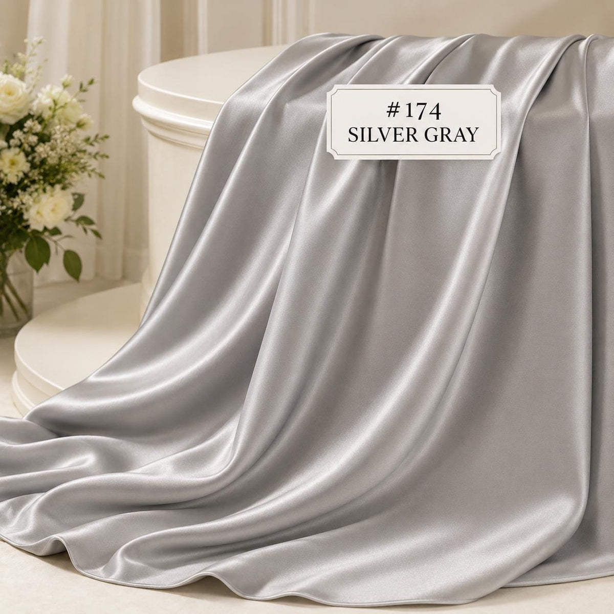 Silver Gray Stretch Satin Fabric by the Yard
