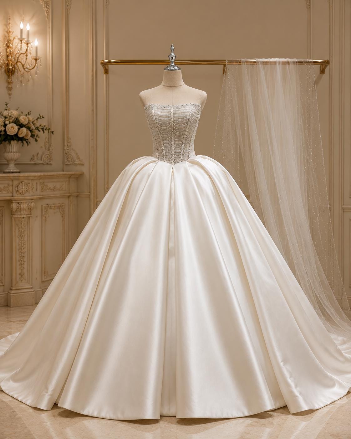 Strapless Mikado Wedding Dress with Beaded Corset