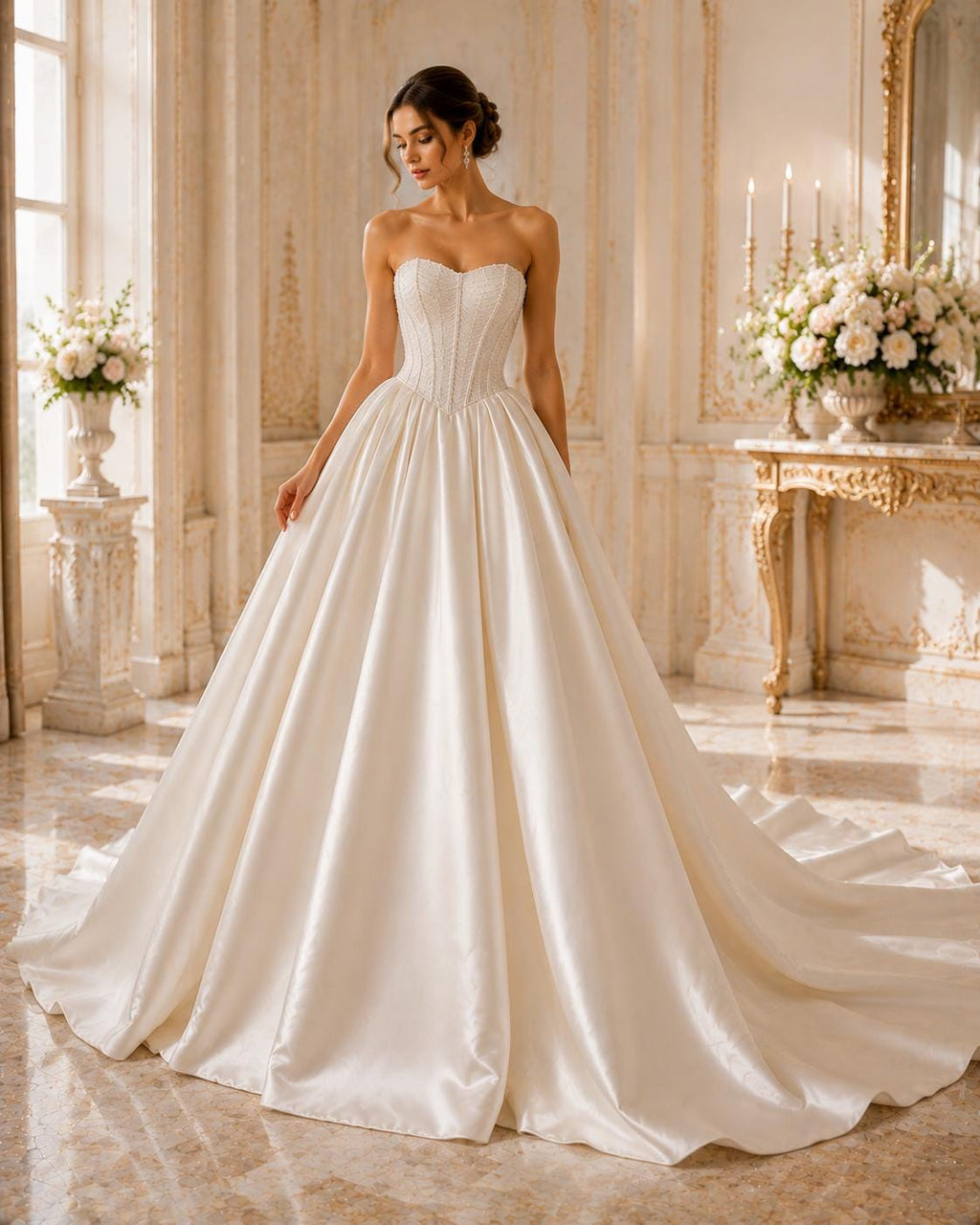Strapless Mikado Wedding Dress with Beaded Corset