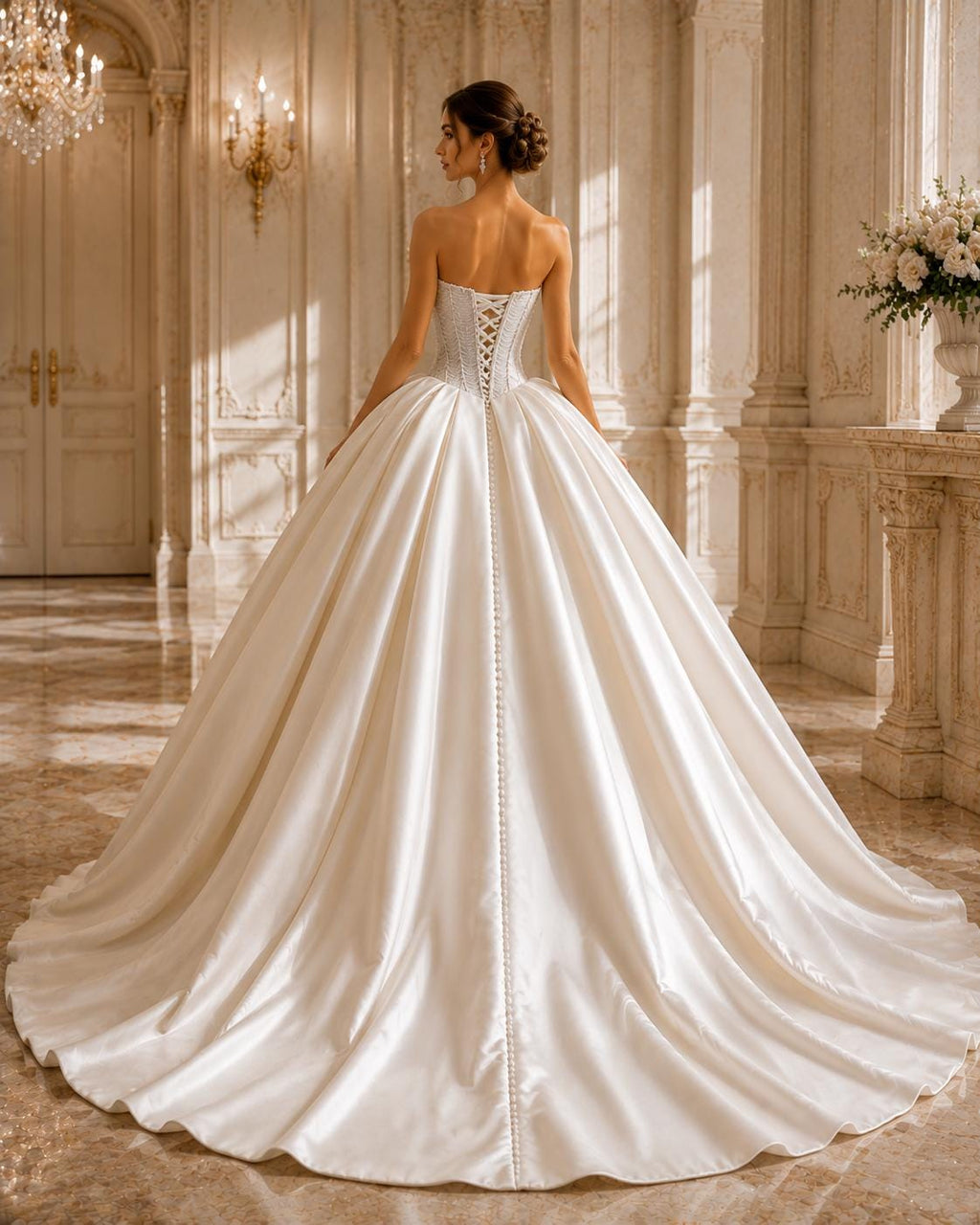 Strapless Beaded Mikado Satin Ball Gown Wedding Dress