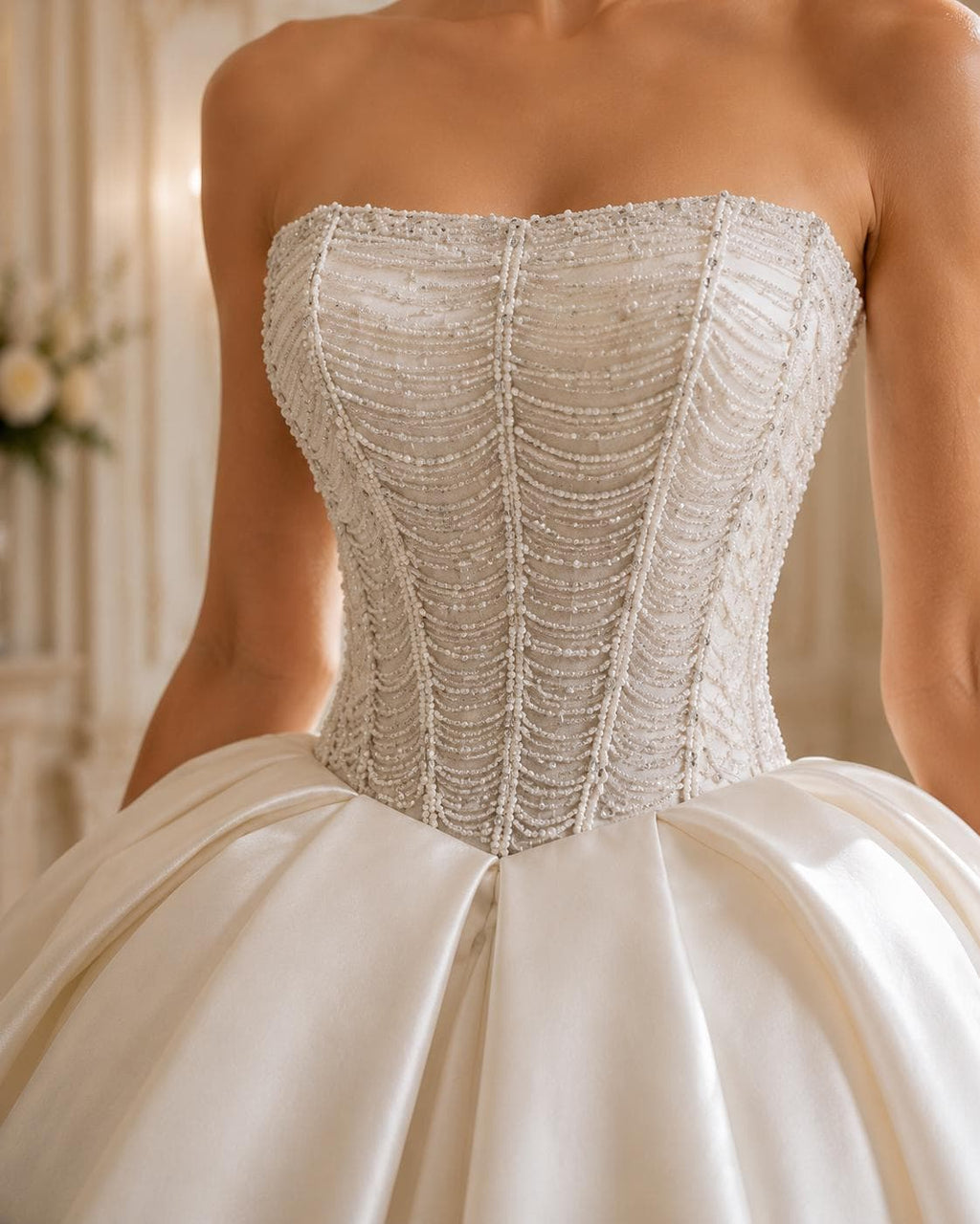 Strapless Mikado Wedding Dress with Beaded Corset