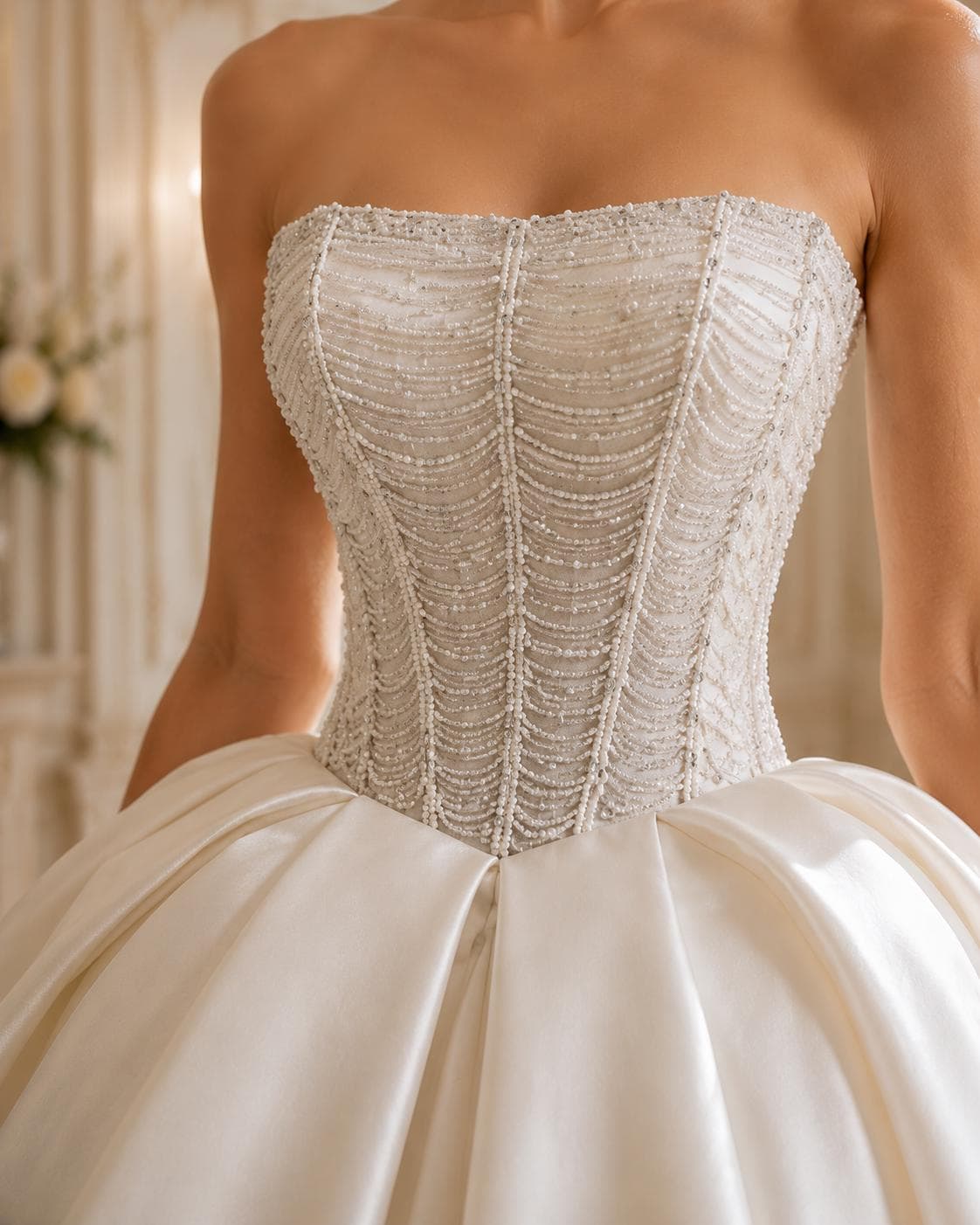 Strapless Mikado Wedding Dress with Beaded Corset