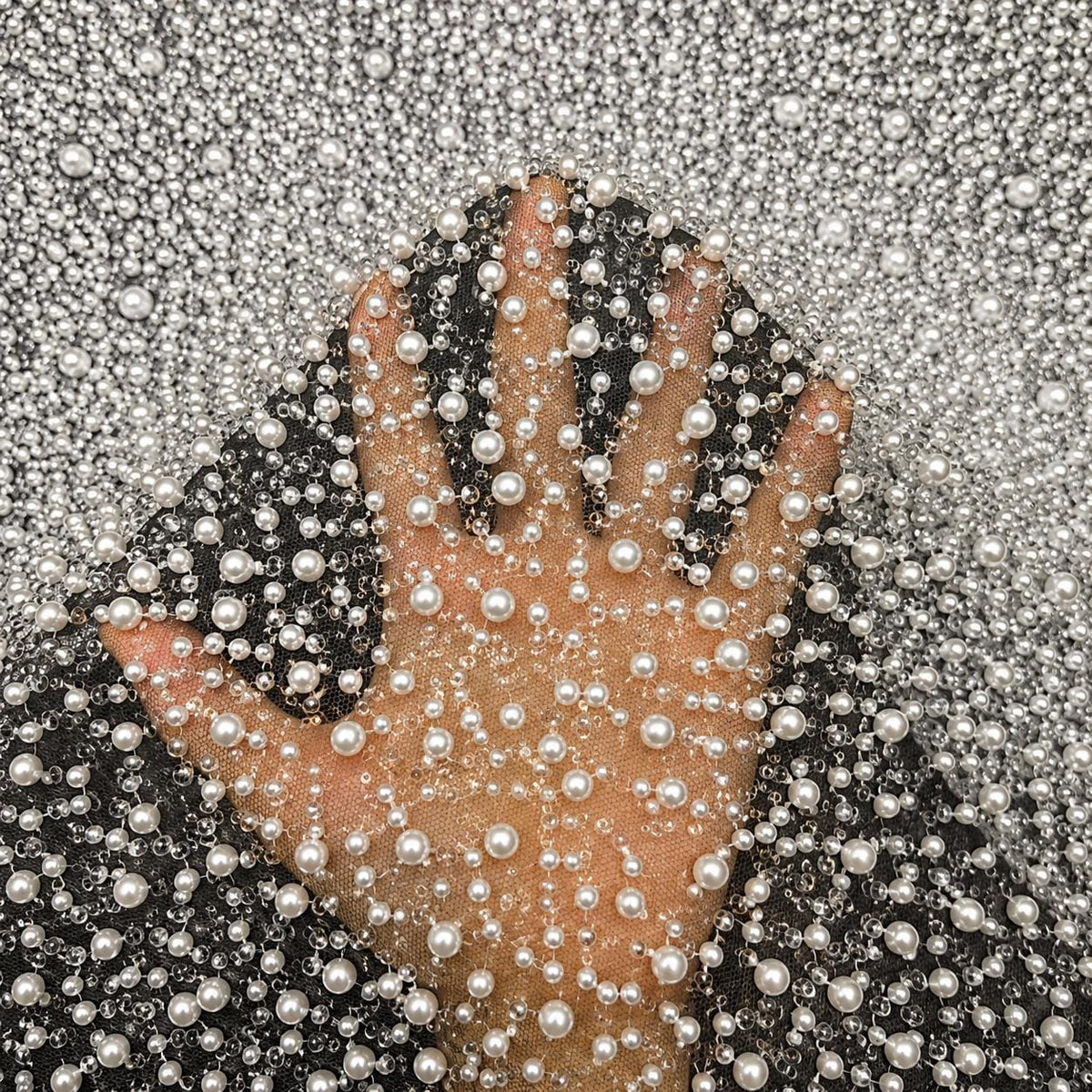Luxury Pearl Beaded Mesh Fabric by the Yard, Heavy Pearl Embroidered Bridal Tulle for Wedding Dress, Reception Gown, Veil & Couture Sewing