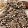 Designer Chocolate Brown 3D Floral Lace Fabric by the Yard, Heavy Beaded Embroidered Mesh for Couture Dresses, Luxury Fashion & Designs
