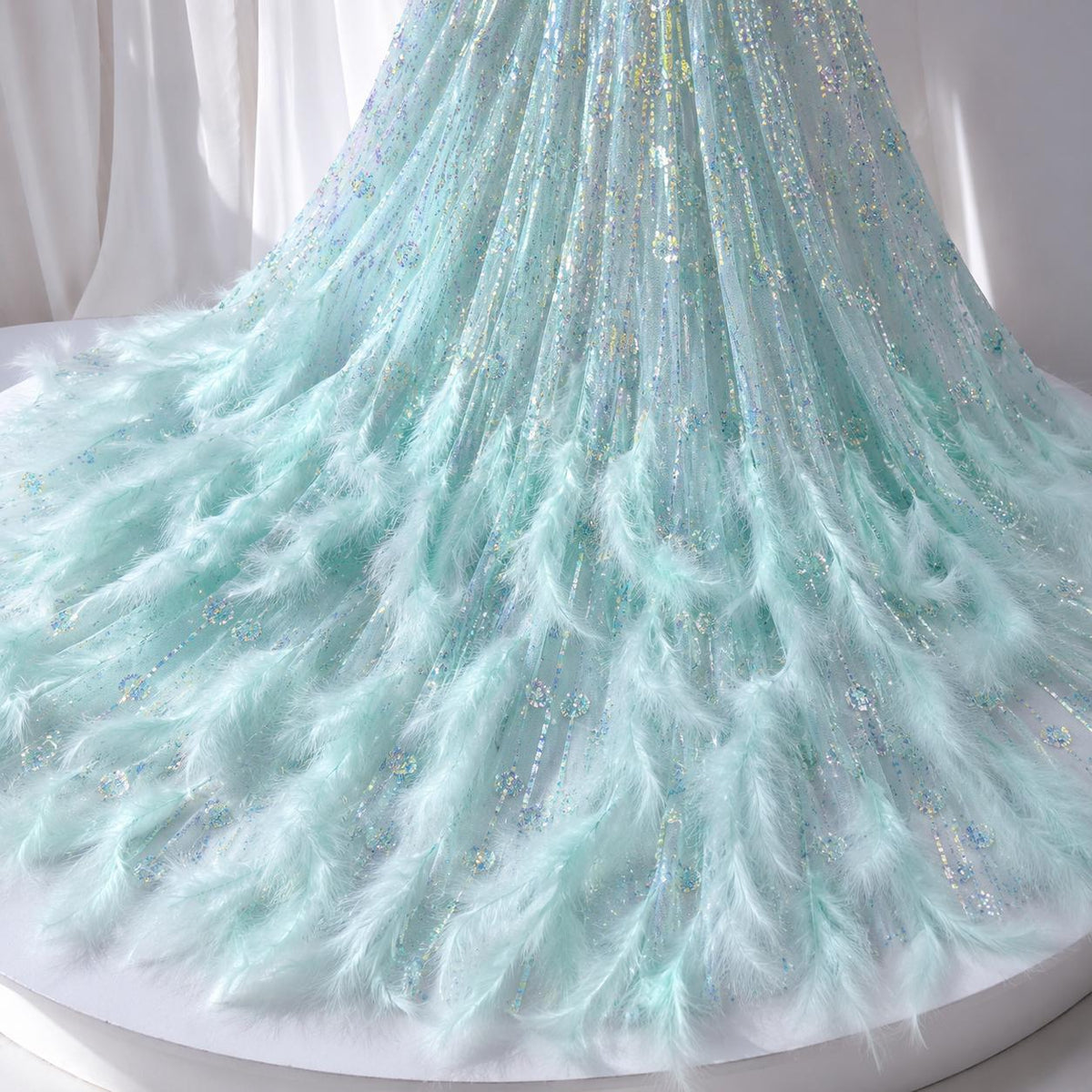 Luxury Feather Beaded Lace Fabric, Haute Couture Fashion Show Fabric, Red Carpet Evening Gown Fabric By Yard