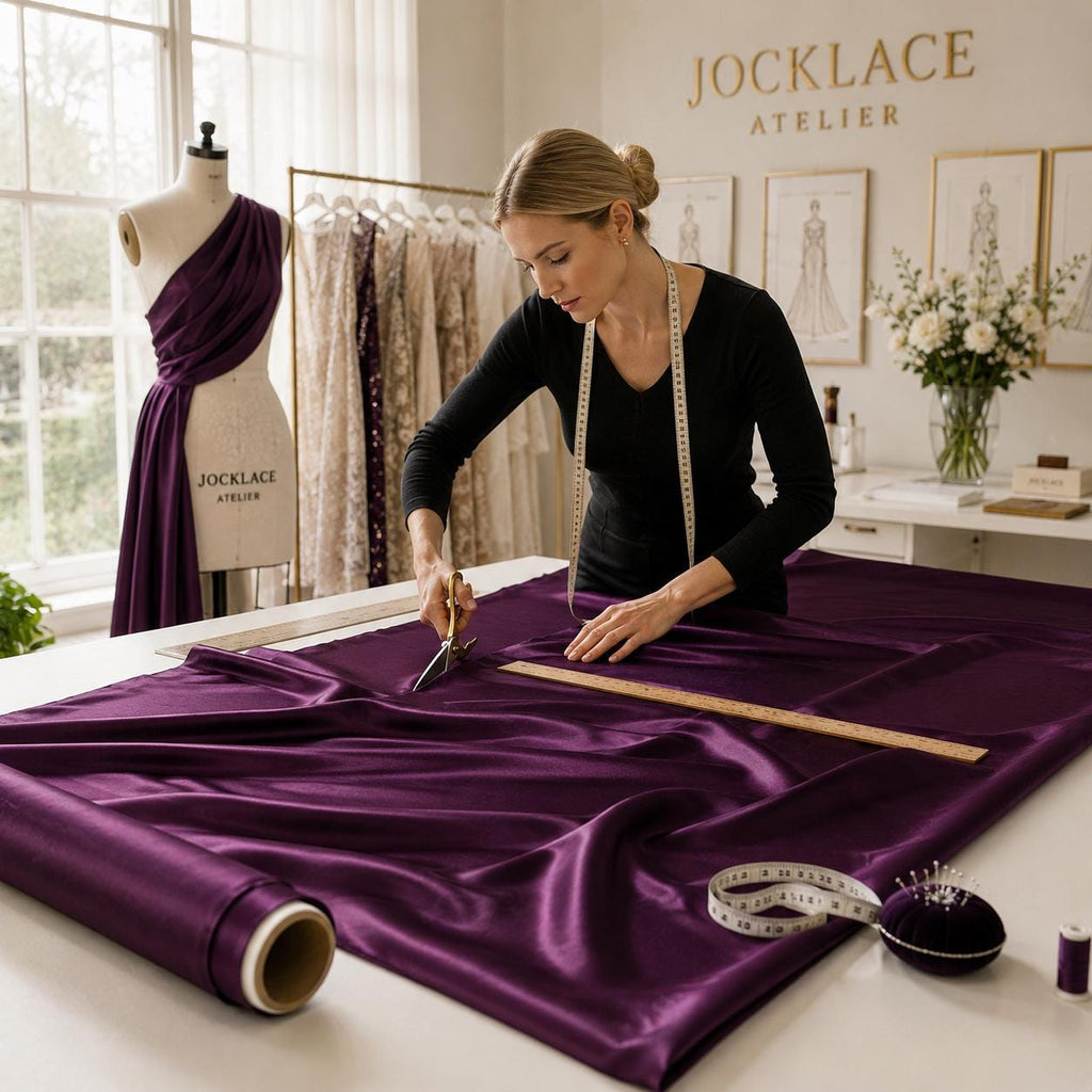 Plum Purple Stretch Satin Fabric by the Yard, Luxury Satin Fabric for Pageant Dresses, Prom Gowns and Evening Wear