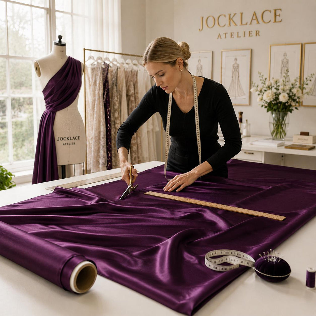Plum Purple Stretch Satin Fabric by the Yard, Luxury Satin Fabric for Pageant Dresses, Prom Gowns and Evening Wear