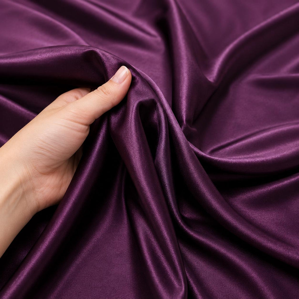 Plum Purple Stretch Satin Fabric by the Yard, Luxury Satin Fabric for Pageant Dresses, Prom Gowns and Evening Wear