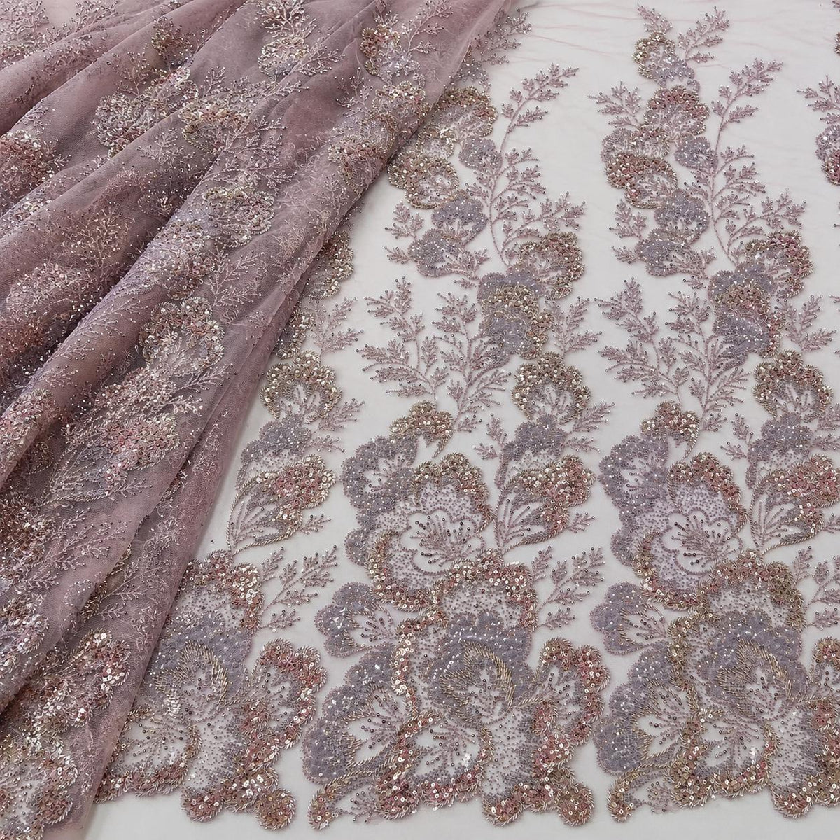 Luxury Beaded Lace Fabric by the Yard, Couture Floral Embroidered Tulle, Heavy Sequin & Bugle Bead Lace, Bridal Gown, Prom Dress,