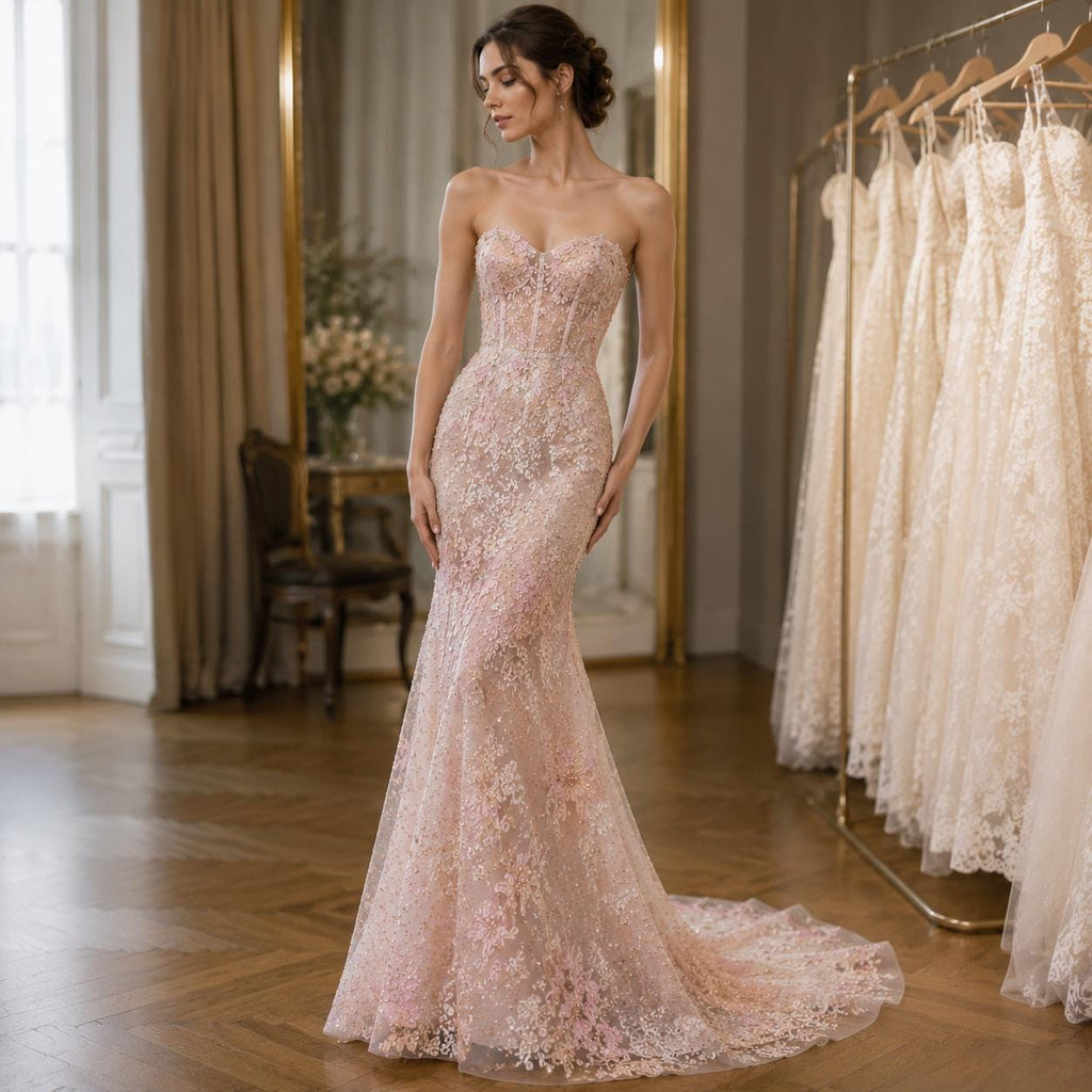 Designer Embroidered Fabric by Yard, Pink Floral Tulle With Beads & Sequins, Premium Couture Fabric, Luxury Evening Dress Material