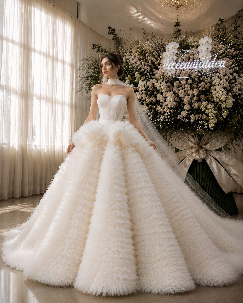 Ivory Strapless Corset Wedding Dress with Layered Skirt
