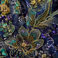 Luxury Navy Blue Beaded Lace Fabric, Heavy Sequin Floral Embroidered Tulle, Gold Couture Mesh Fabric by the Yard,Evening Bridal Material