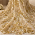 Champagne Gold Beaded Lace Fabric, Floral Sequin Embroidered Tulle, Bridal Wedding Dress Material by the Yard, Couture Evening Gown Fabric