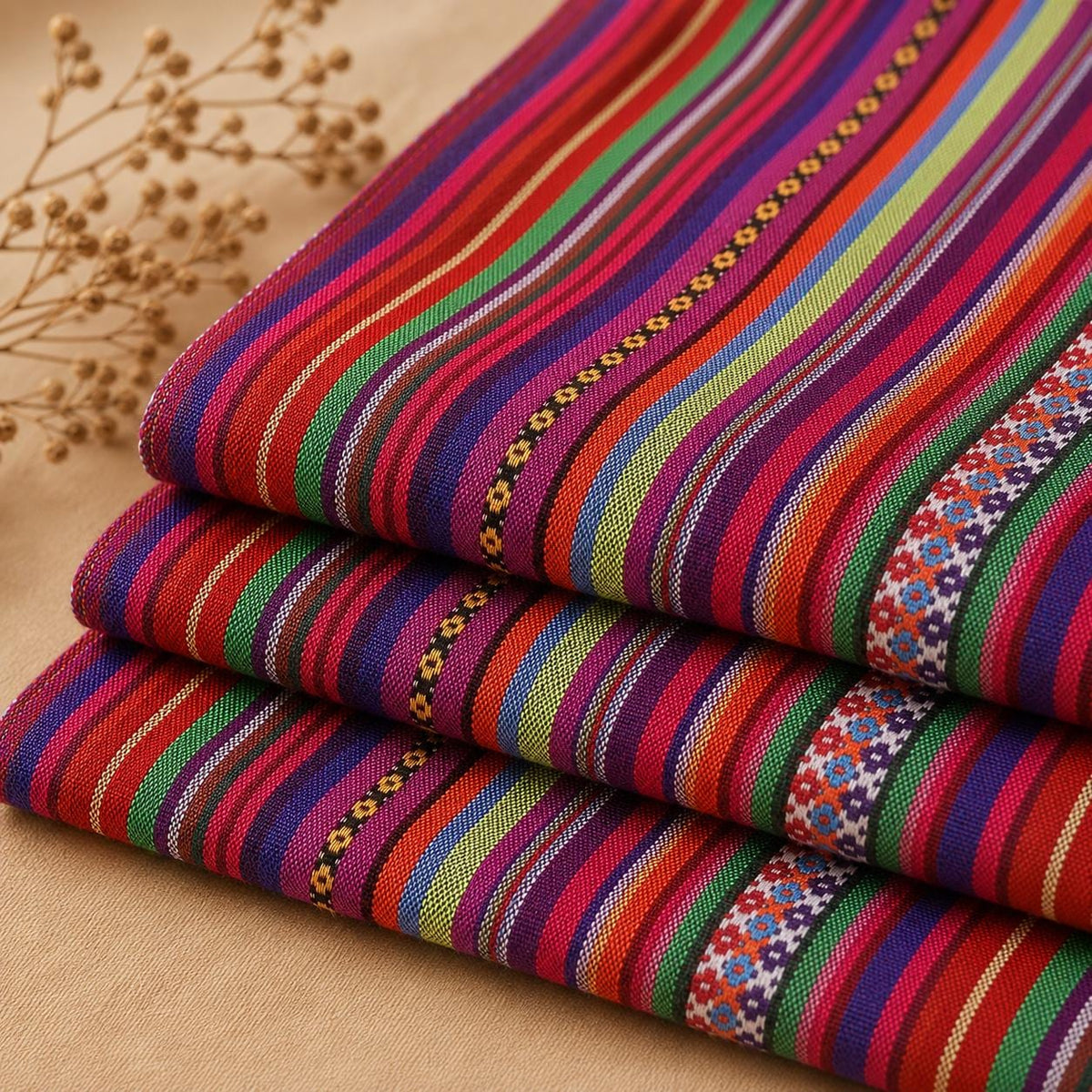 Table Runner Fabric by the Yard, Southwestern Woven Textile, Boho Stripe Fabric, Rustic Dining Decor, Ethnic Fabric for DIY Table Linen