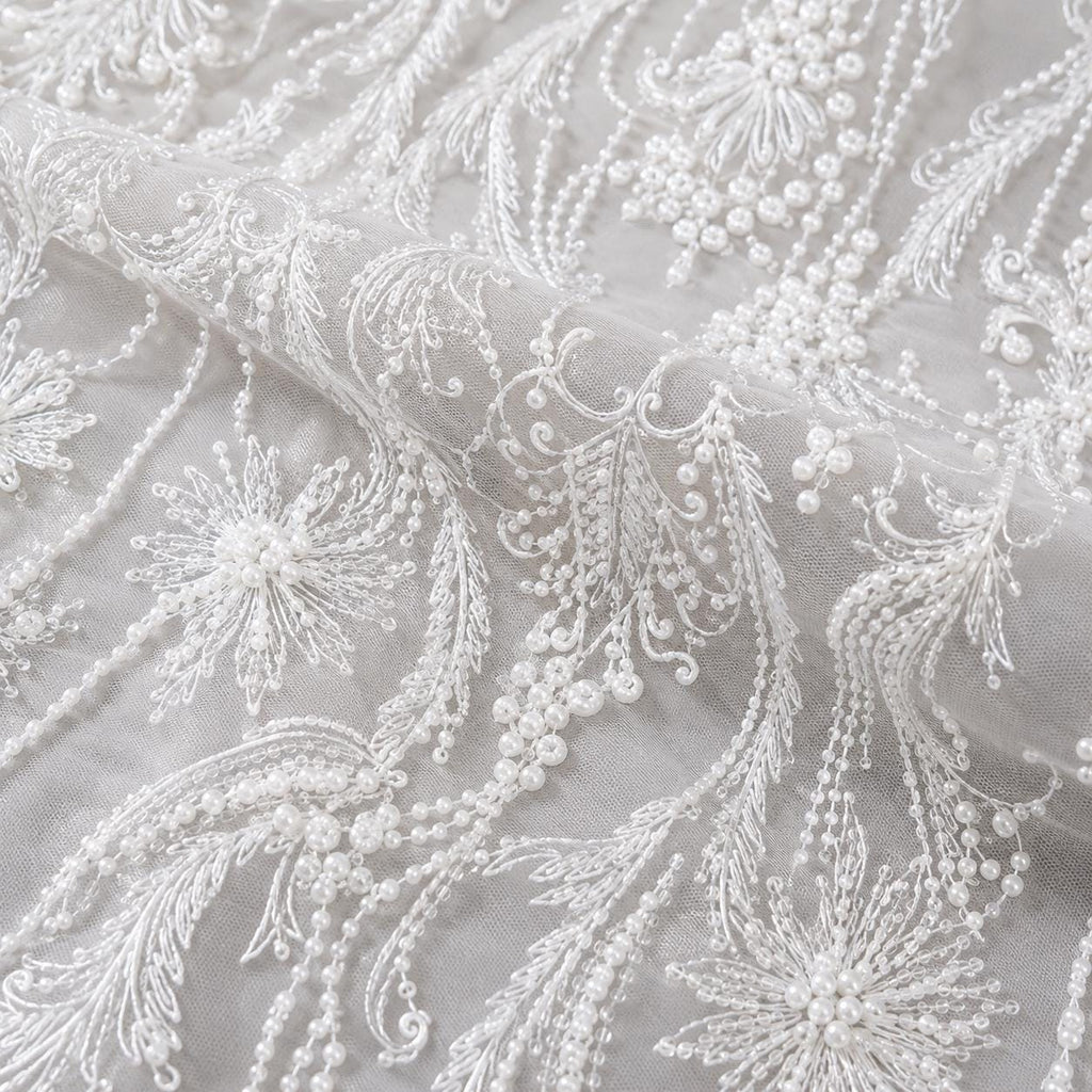 Pearl Embroidered Tulle Lace Fabric by the Yard, Bridal Veil Fabric, Luxury Lace for Veils, Headpiece, Wedding Accessories & Couture Sewing