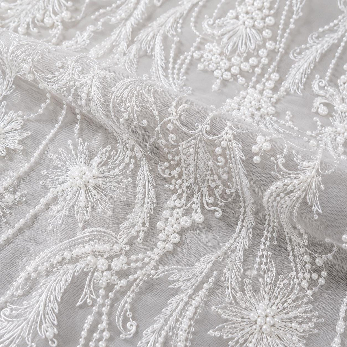 Pearl Embroidered Tulle Lace Fabric by the Yard, Bridal Veil Fabric, Luxury Lace for Veils, Headpiece, Wedding Accessories & Couture Sewing
