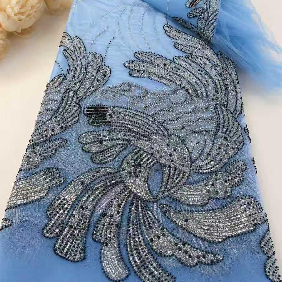 Designer Beaded Embroidery Fabric, Luxury Couture Tulle Lace by the Yard, High Fashion Mesh for Custom Gowns & Runway Dresses