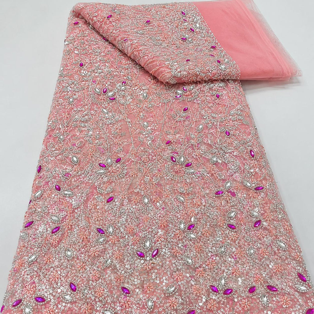 Beaded Lace Fabric by the Yard, Luxury Sequin Embroidery Fabric for Prom Dress, Pageant Gown, Evening Dress, Formal Wear Material