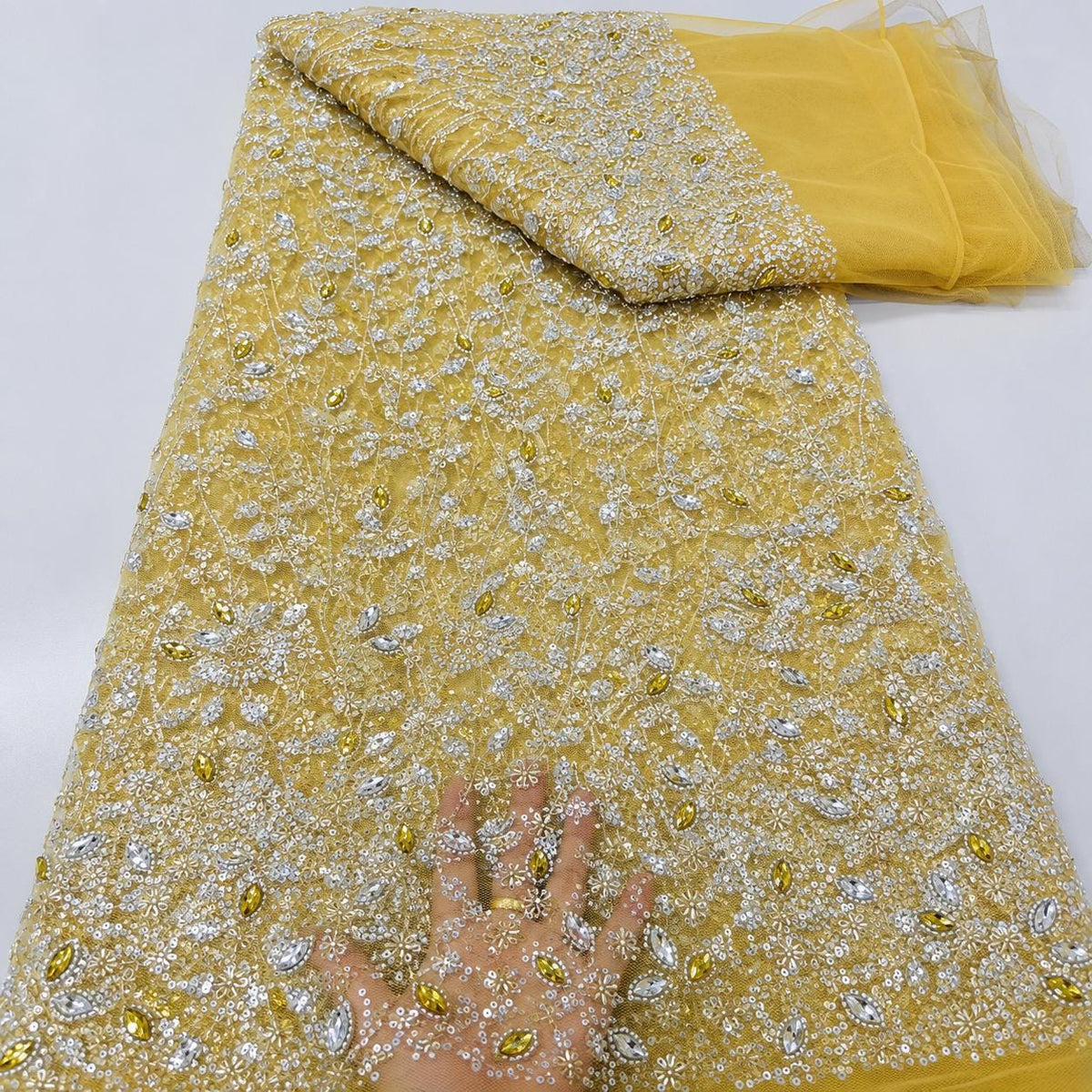 Beaded Lace Fabric by the Yard, Luxury Sequin Embroidery Fabric for Prom Dress, Pageant Gown, Evening Dress, Formal Wear Material