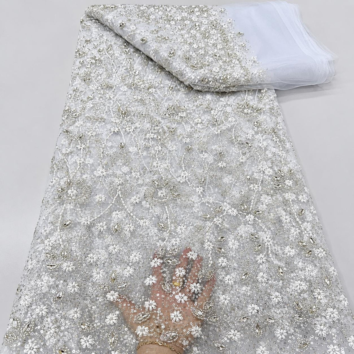 Beaded Lace Fabric by the Yard, Luxury Sequin Embroidery Fabric for Prom Dress, Pageant Gown, Evening Dress, Formal Wear Material
