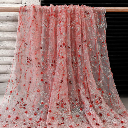 Beaded Lace Fabric by the Yard, Luxury Sequin Embroidery Fabric for Prom Dress, Pageant Gown, Evening Dress, Formal Wear Material