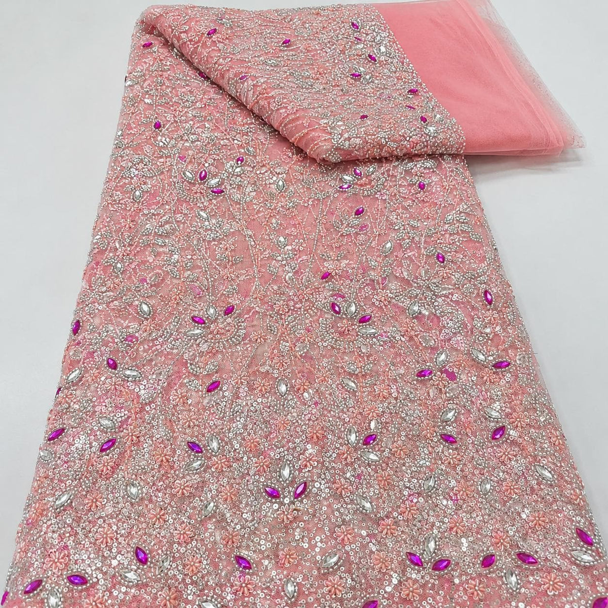 Luxury Embroidered Lace Fabric by the Yard, Designer Beaded Tulle Fabric, Couture Sewing Material, Fashion Fabric for Custom Dresses