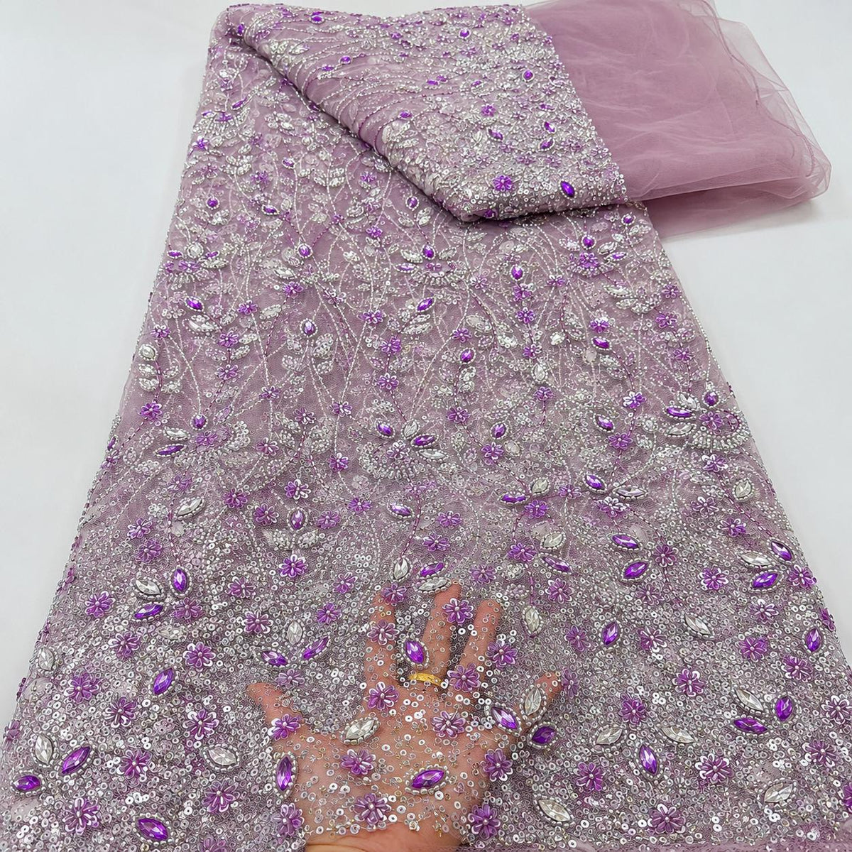 Luxury Embroidered Lace Fabric by the Yard, Designer Beaded Tulle Fabric, Couture Sewing Material, Fashion Fabric for Custom Dresses