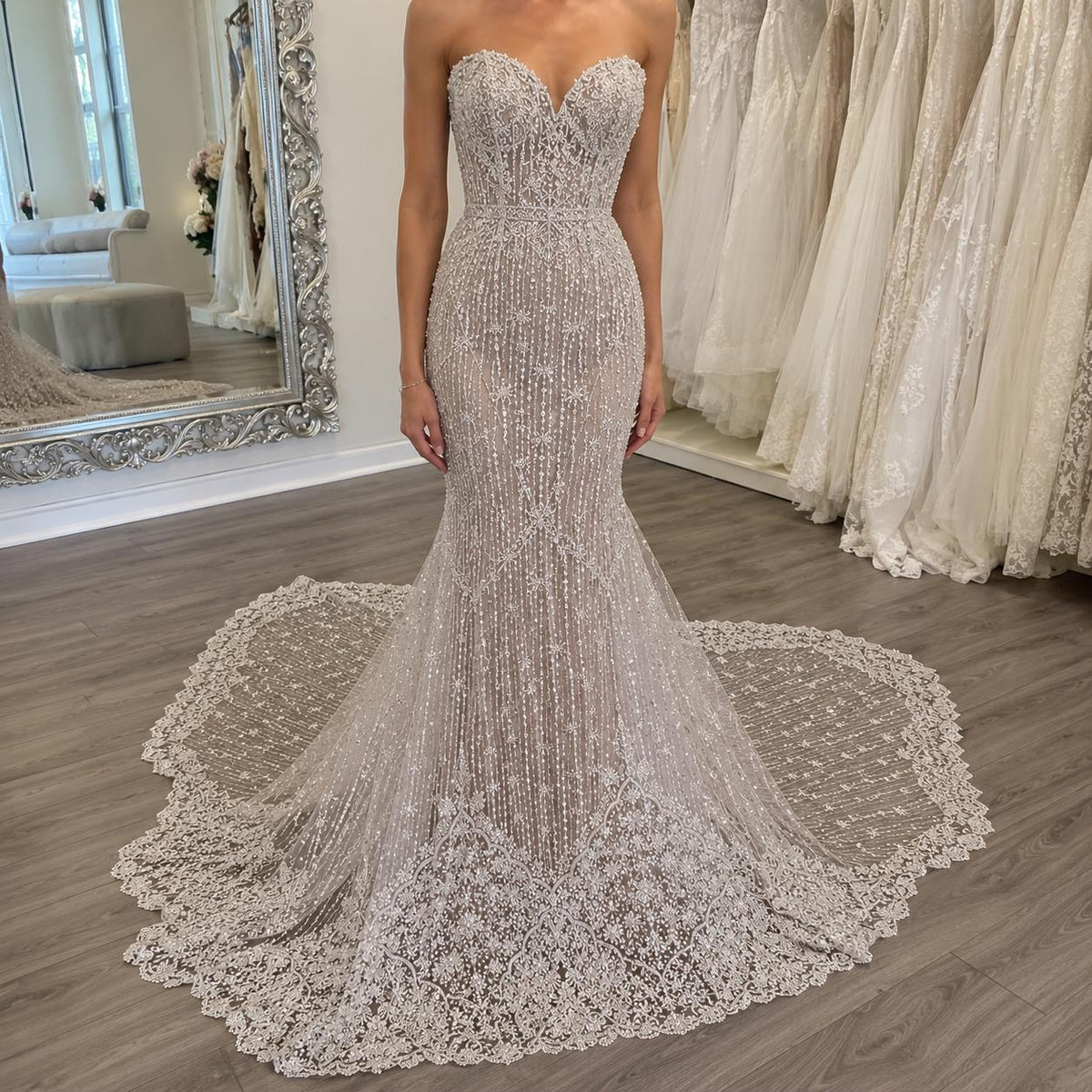 Luxury Couture Beaded Lace Fabric, Heavy Pearl Embroidered Tulle by the Yard, Evening Gown Fabric, Fashion Designer Mesh