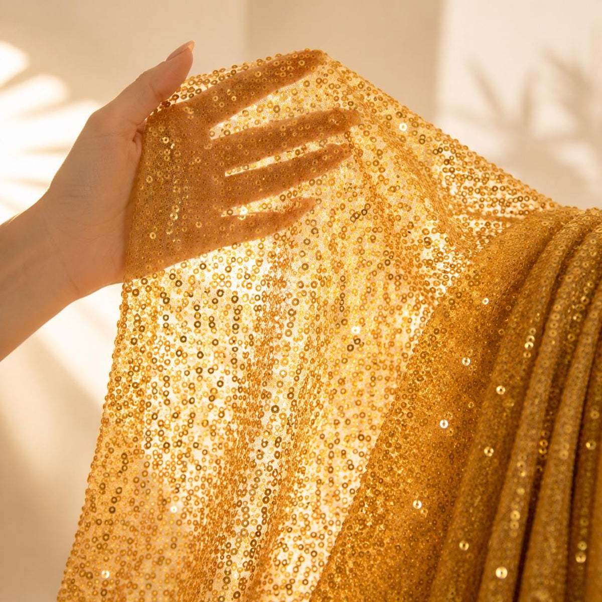Sparkly Gold Mesh Fabric by the Yard, Full Sequin Fabric for Evening Dress, Pageant Gown, Costume, Wedding Decoration
