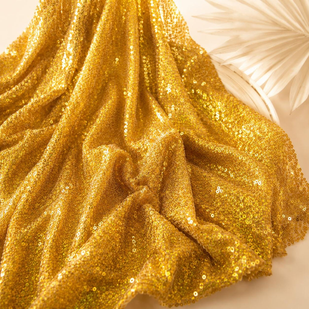 Sparkly Gold Mesh Fabric by the Yard, Full Sequin Fabric for Evening Dress, Pageant Gown, Costume, Wedding Decoration