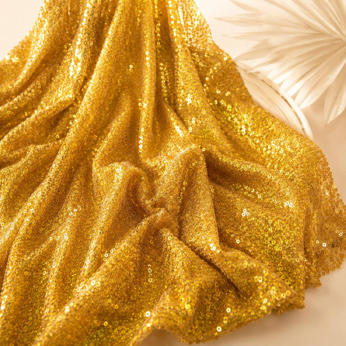 Sparkly Gold Mesh Fabric by the Yard, Full Sequin Fabric for Evening Dress, Pageant Gown, Costume, Wedding Decoration