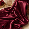 Luxury Burgundy Silky Satin Fabric by the Yard, Premium Polyester Satin for Couture Dresses, Designer Fashion, Runway & Custom Sewing