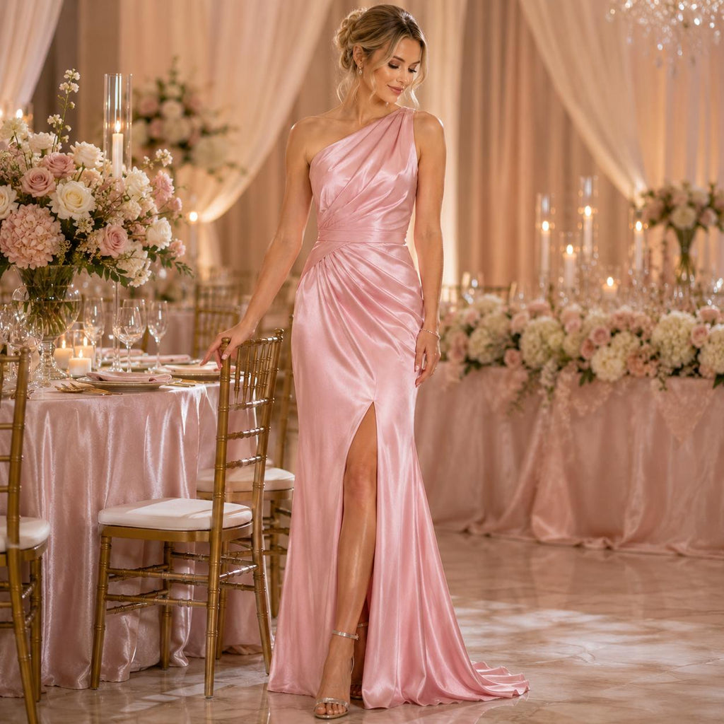 Luxury Blush Pink Silky Satin Fabric by the Yard, Premium Polyester Satin for Couture Dresses, Designer Fashion Custom Sewing Fabric