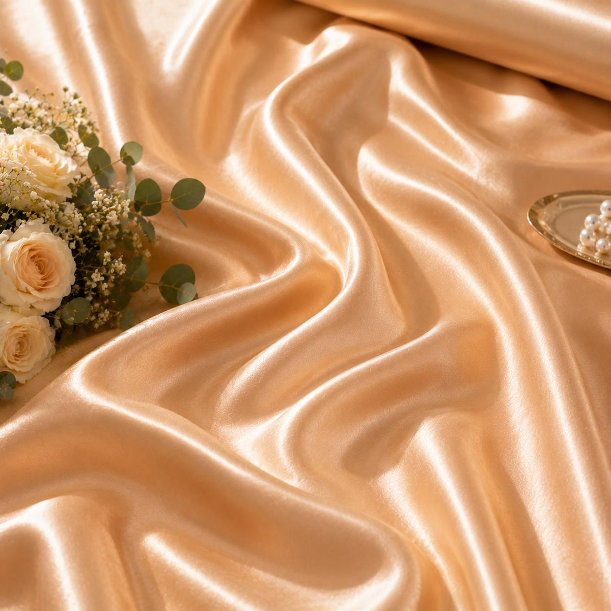 Champagne Satin Fabric by the Yard, Luxury Dress Fabric for Evening Gowns, Prom Dresses, Cocktail Dresses, Formal Wear & Designer Sewing