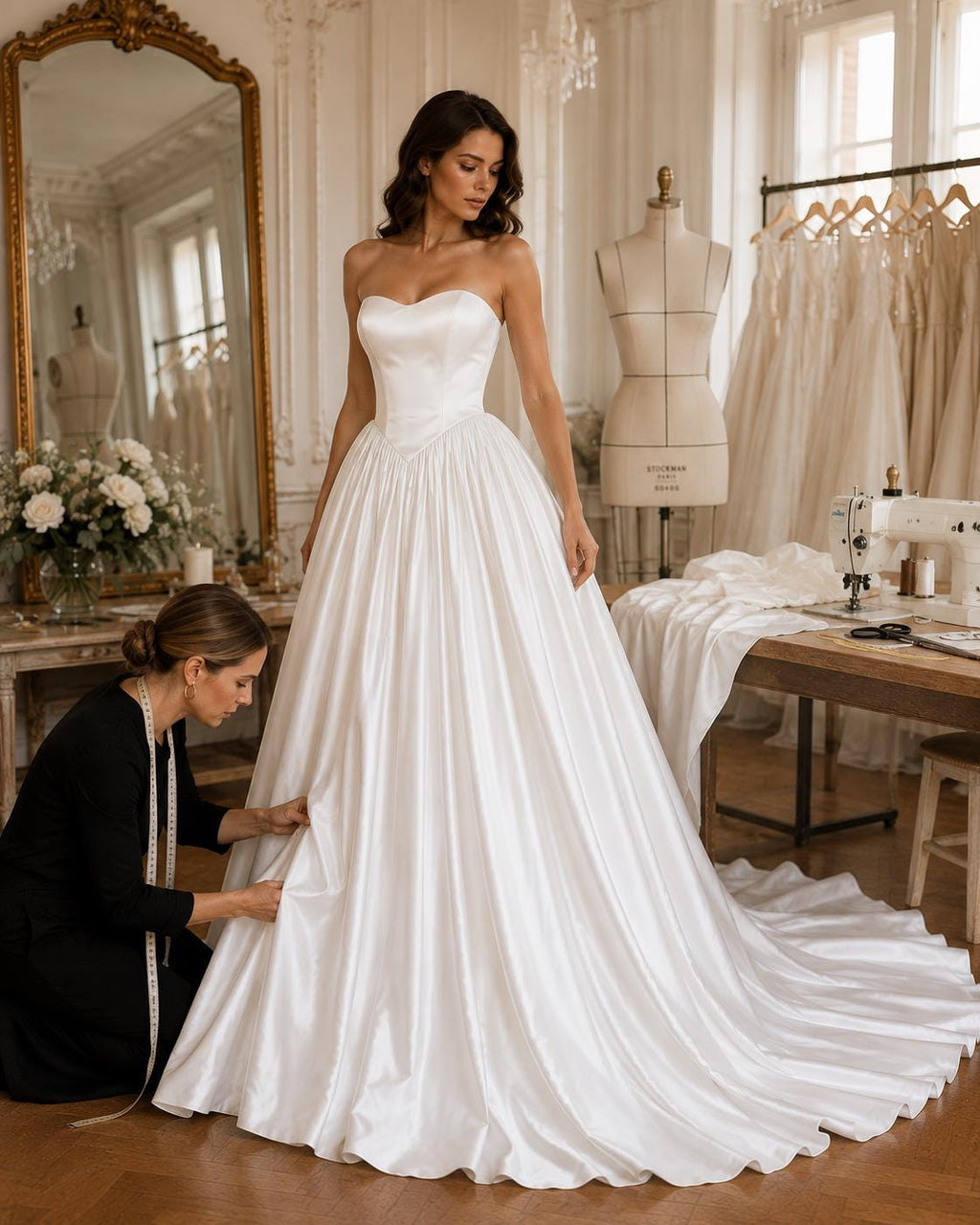 Sweetheart Strapless Satin Ball Gown Wedding Dress