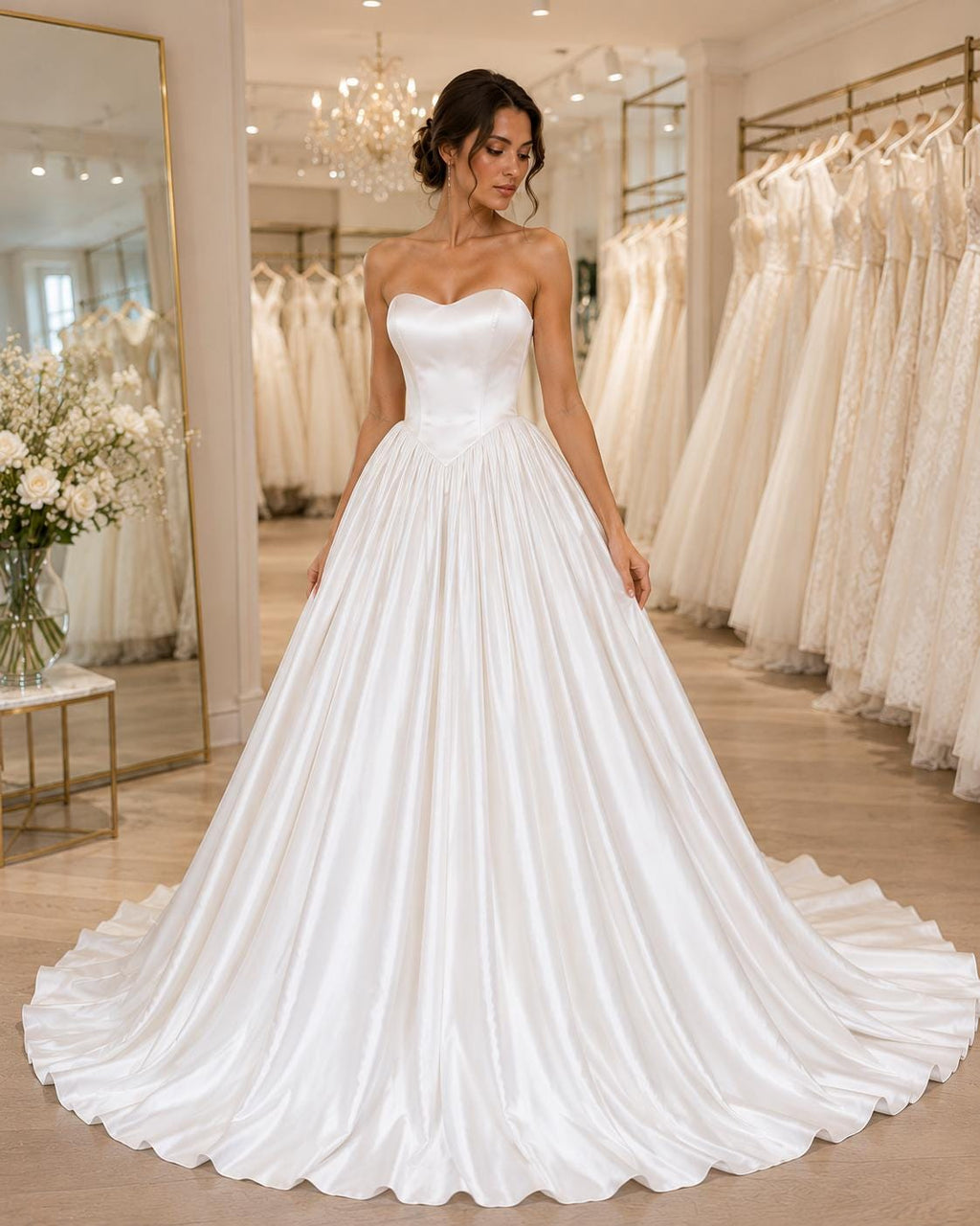Sweetheart Strapless Satin Ball Gown Wedding Dress