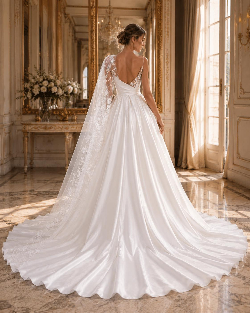 One-Shoulder Lace and Satin A-Line Wedding Dress
