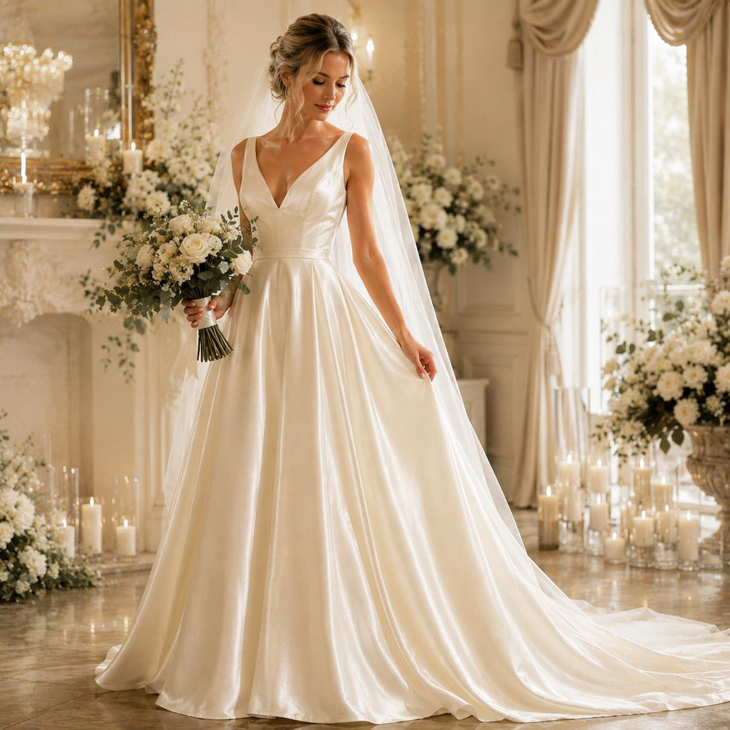Ivory Silky Satin Fabric by the Yard, Premium Polyester Satin for Wedding Decor, Table Styling, Event Draping & DIY Crafts