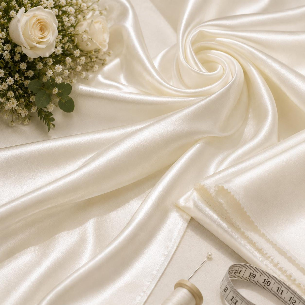 Ivory Silky Satin Fabric by the Yard, Premium Polyester Satin for Wedding Decor, Table Styling, Event Draping & DIY Crafts